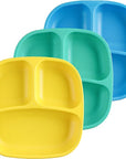 Re-Play 3 PK Packaged Divided Plates Sky blue, Yellow and Aqua (Min. of 2 PK, Multiples of 2 PK)