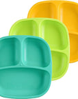 Re-Play 3 PK Packaged Divided Plates, Aqua (Aqua, Lime Green, Yellow) (Min. of 2 PK, Multiples of 2 PK)