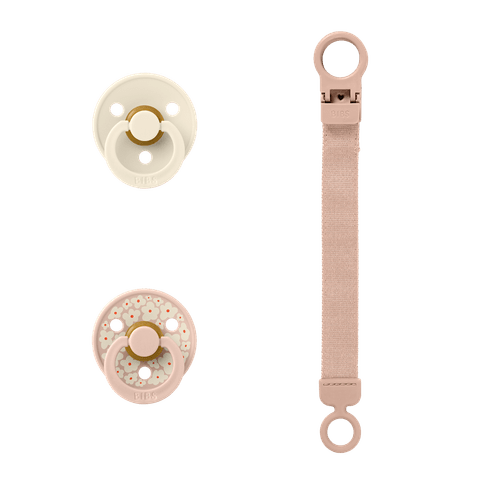 BIBS Colour Pacifier & Loop Clip Gift Set Latex Size 1 Blush (Min. of 2 PK , multiples of 2 PK)