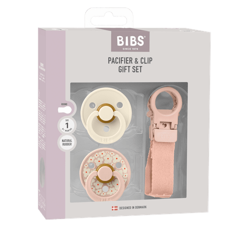 BIBS Colour Pacifier & Loop Clip Gift Set Latex Size 1 Blush (Min. of 2 PK , multiples of 2 PK)
