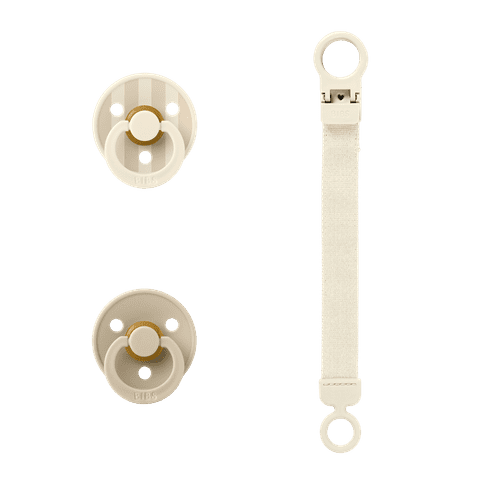 BIBS Colour Pacifier & Loop Clip Gift Set Latex Size 1 Ivory (Min. of 2 PK , multiples of 2 PK)