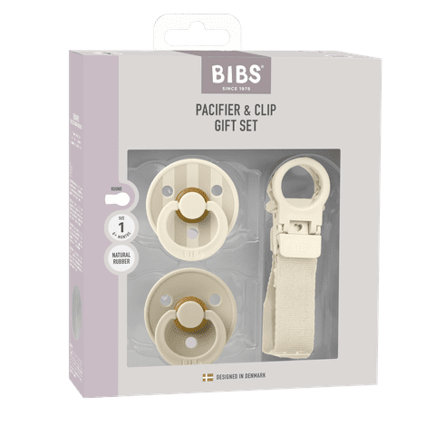 BIBS Colour Pacifier & Loop Clip Gift Set Latex Size 1 Ivory (Min. of 2 PK , multiples of 2 PK)