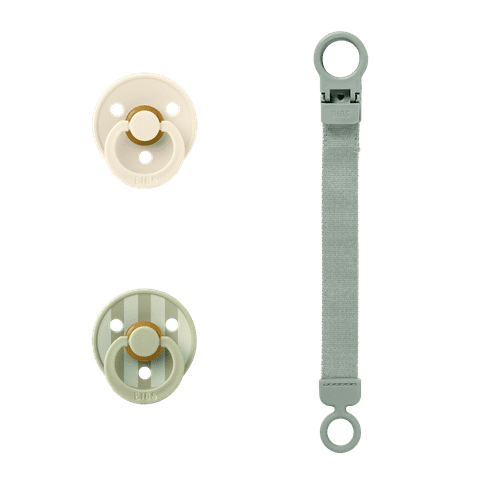 BIBS Colour Pacifier & Loop Clip Gift Set Latex Size 1 Sage (Min. of 2 PK , multiples of 2 PK)
