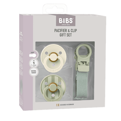 BIBS Colour Pacifier & Loop Clip Gift Set Latex Size 1 Sage (Min. of 2 PK , multiples of 2 PK)