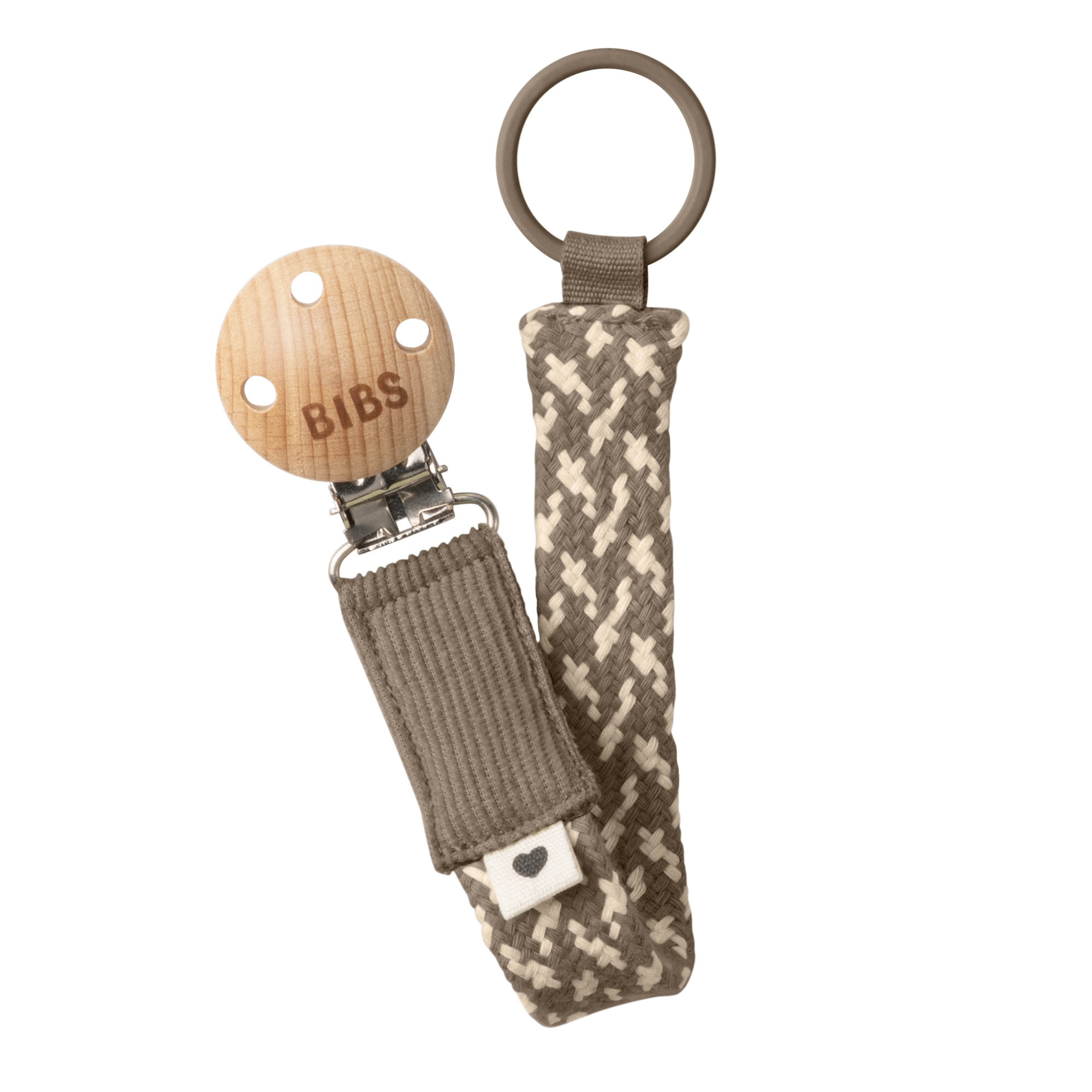 BIBS Pacifier Clip Dark Oak / Vanilla ONE SIZE (Min. of 2 PK , multiples of 2 PK)