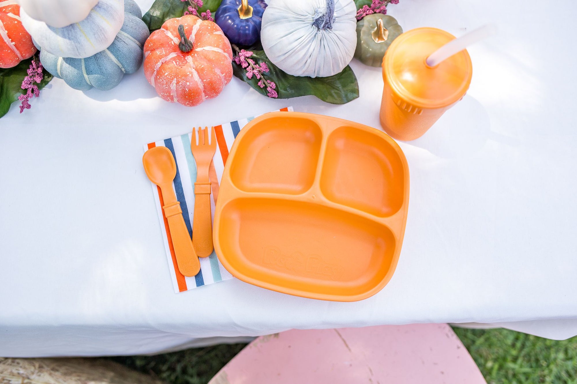 Re-Play 3 PK Packaged Divided Plates Sky Blue, Orange, Yellow (Min. of 2 PK, Multiples of 2 PK)