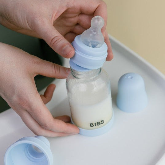 BIBS Glass Baby Bottle Round Silicone 1 pack 240 ml Medium Flow Blush (Min. of 2 PK , multiples of 2 PK)