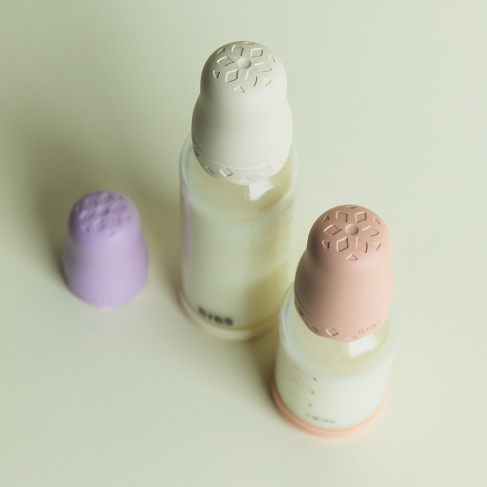 BIBS Glass Boheme Baby Bottle Round Latex 1 pack 240 ml Medium Flow Blush (Min. of 2 PK , multiples of 2 PK)