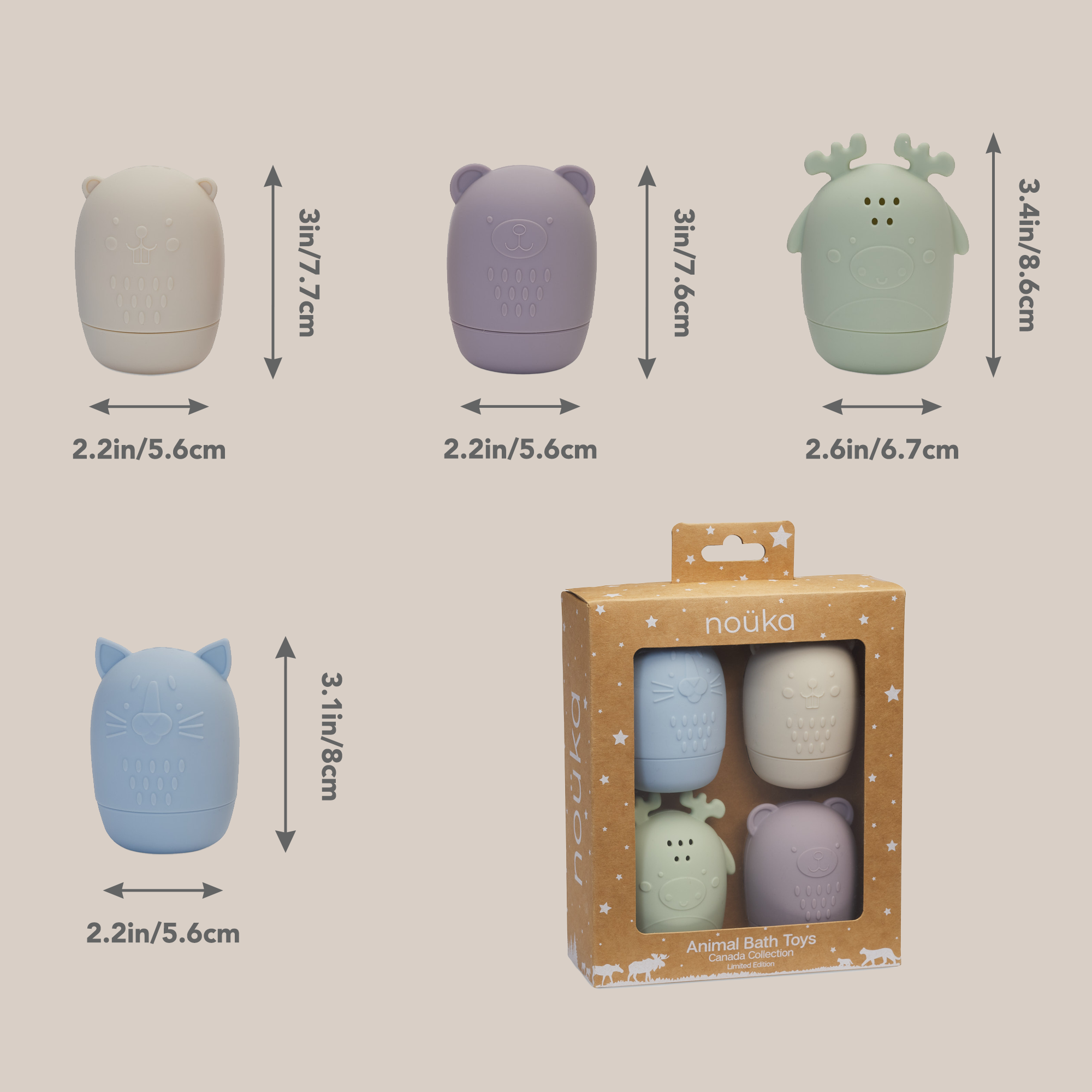 noüka Animal Bath Toys Canada Collection - In the Wild (Sold in Case of 2, Qty of 1=2 products)