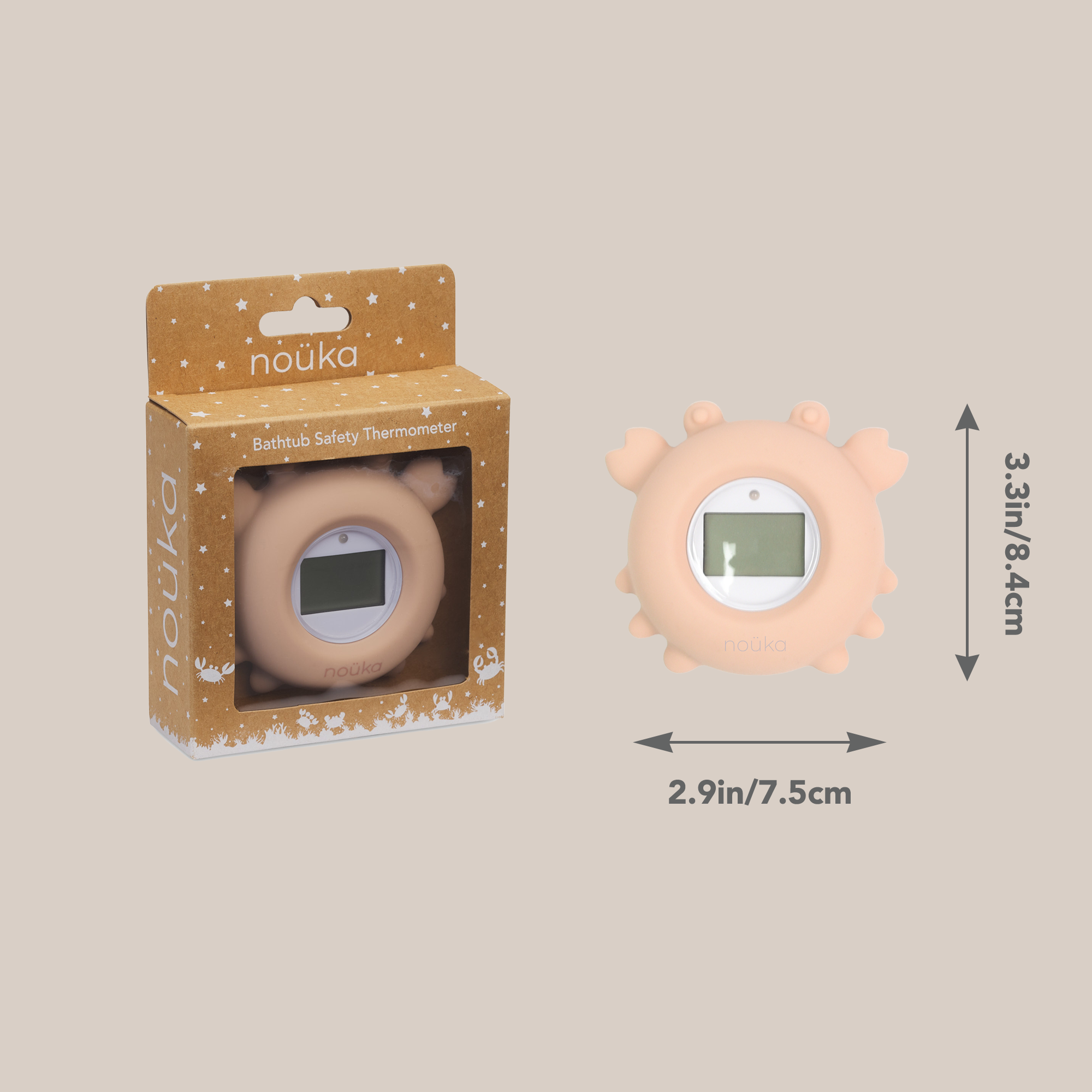 noüka Bathtub Safety Thermometer Crab- Soft Blush (Sold in Case of 2, Qty of 1=2 products)