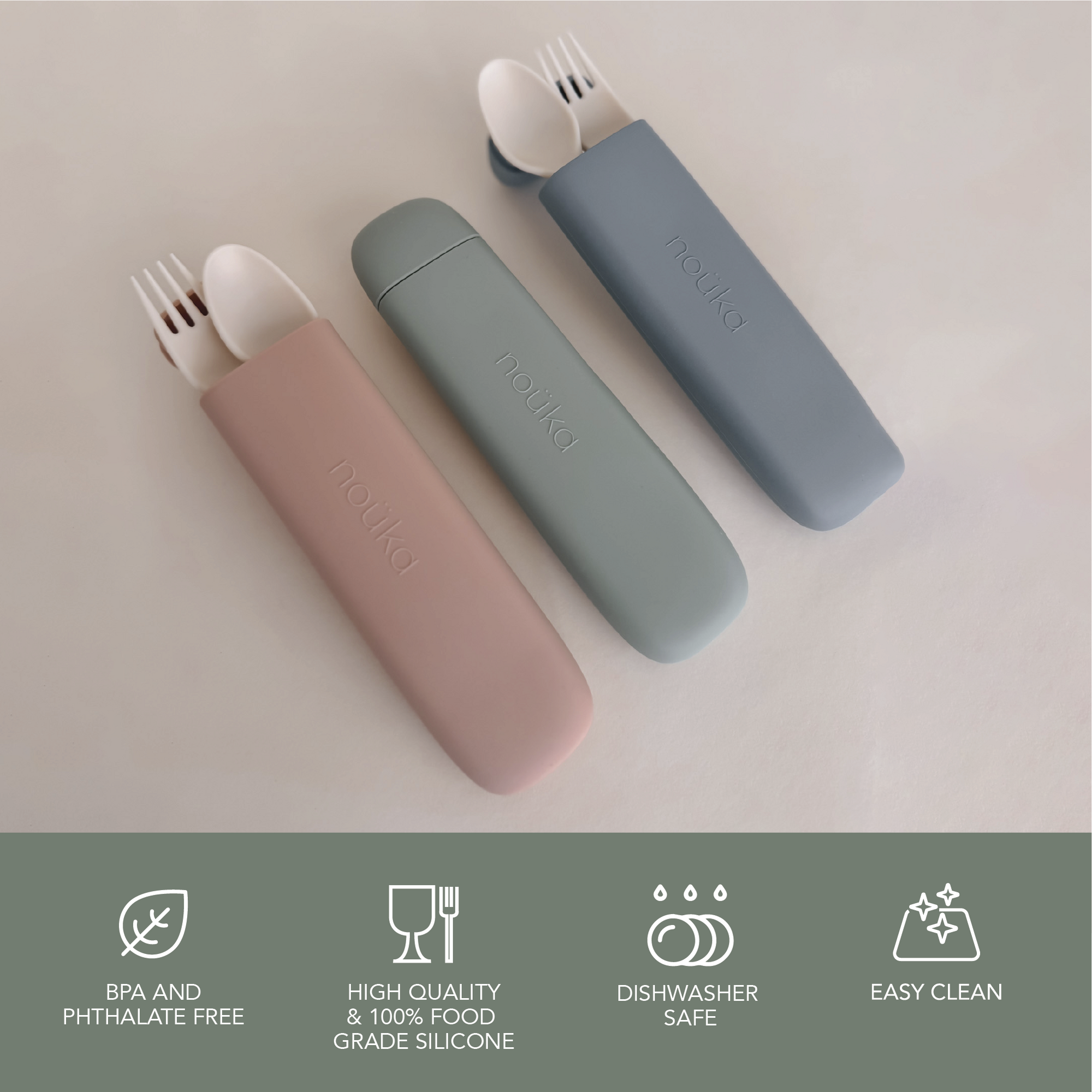 noüka Reusable Utensil Set & Carry Case - Soft Blush (Sold in Case of 2, Qty of 1=2 products)