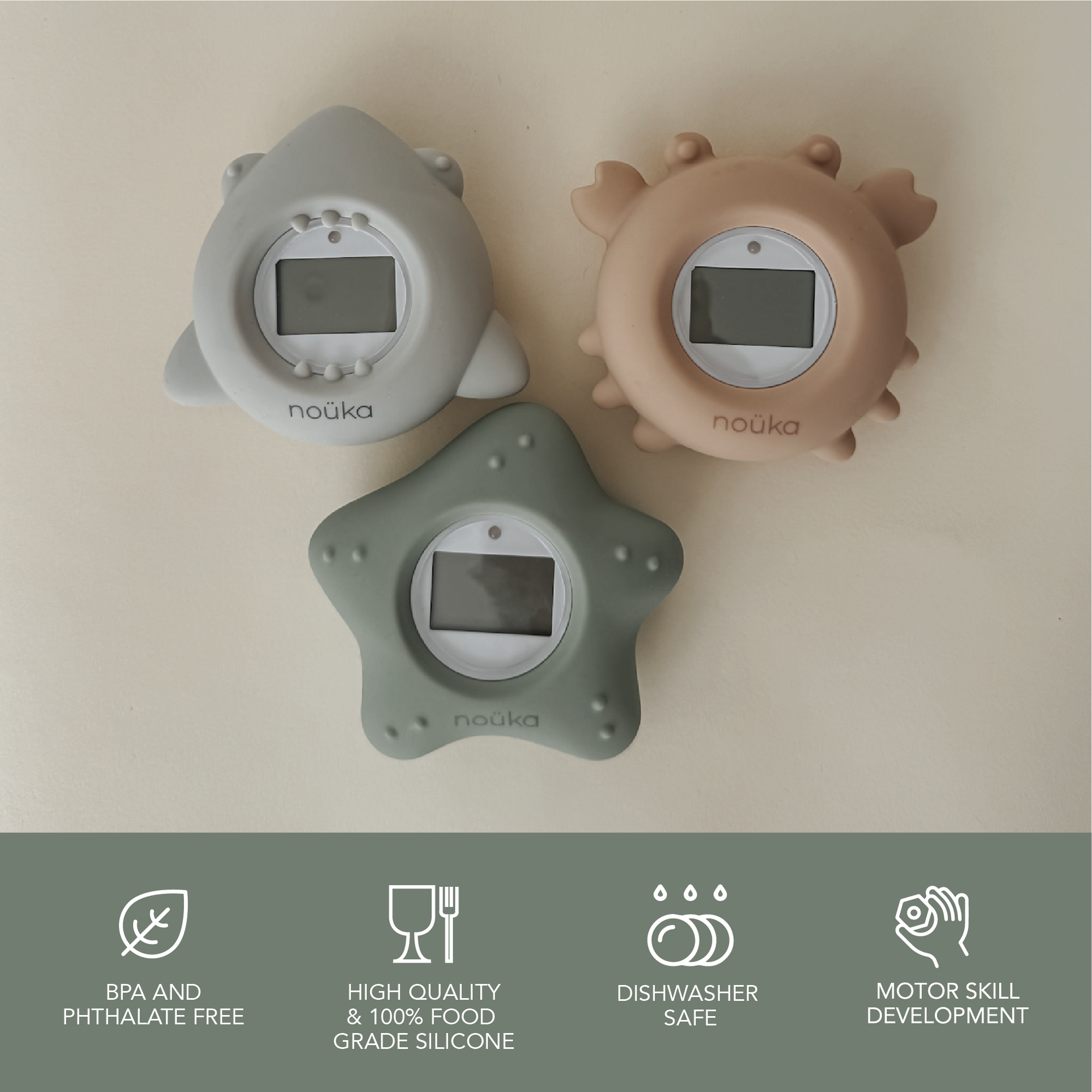 noüka Bathtub Safety Thermometer Starfish - Moss (Sold in Case of 2, Qty of 1=2 products)