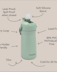 noüka Stainless Steel Drinking Bottle 12 Oz Susan Collection - Moss (Min. of 2 PK, Multiples of 2 PK)