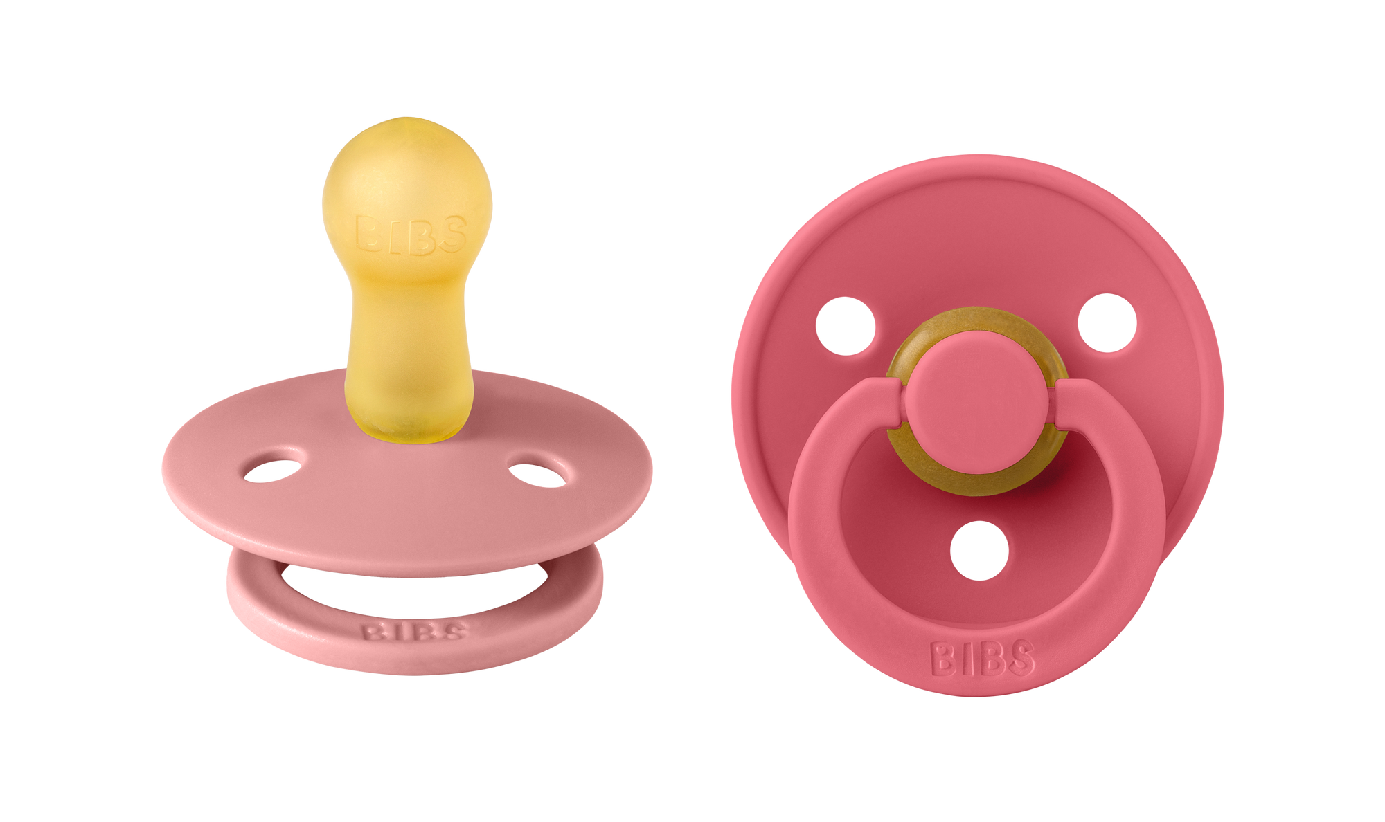 BIBS Pacifier Original COLOUR Latex 2 PK Dusty Pink/Coral (Min. of 2 PK, multiples of 2 PK)