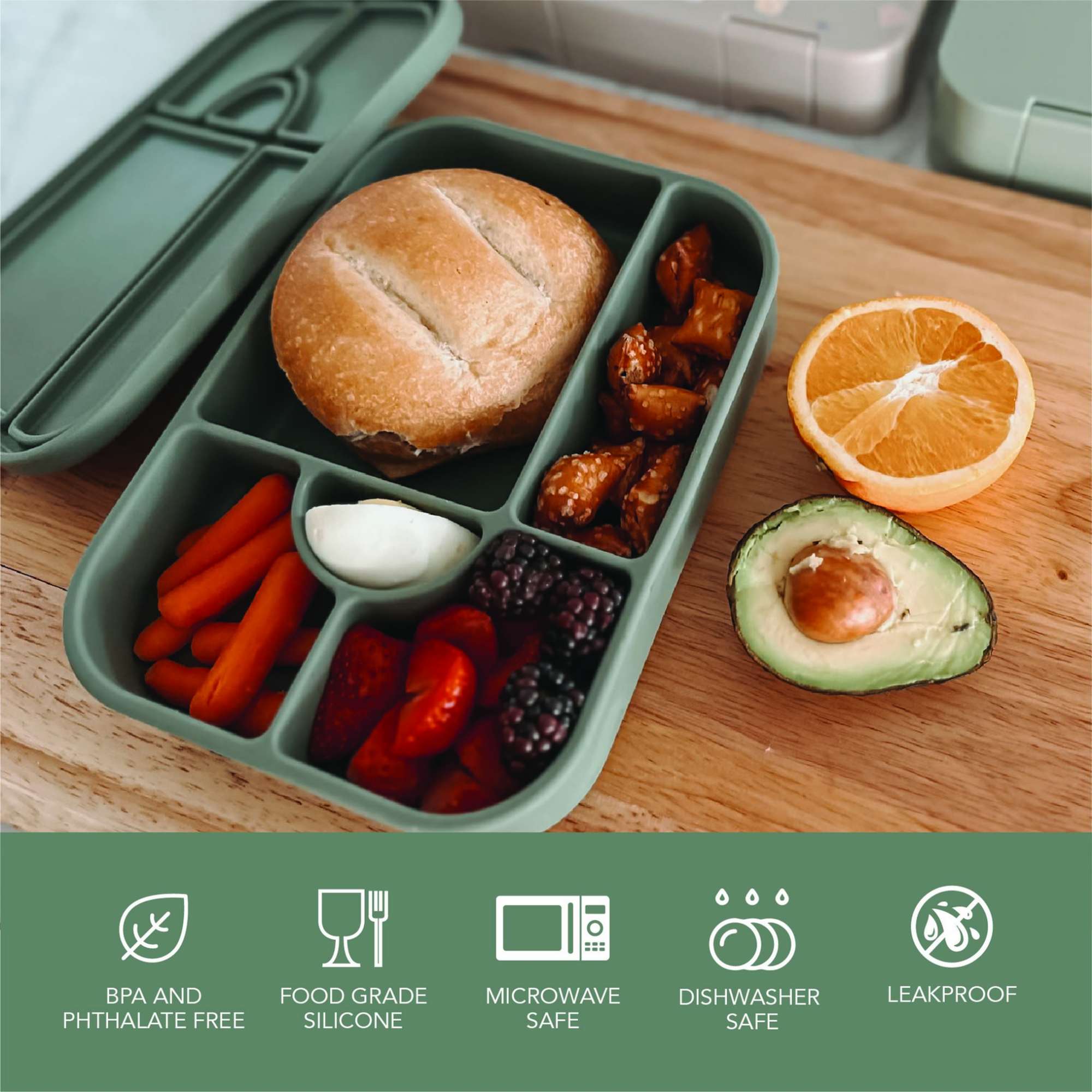 noüka Large Silicone Sealed Lunch Box - Fern (Min. of 2 PK, Multiples of 2 PK)