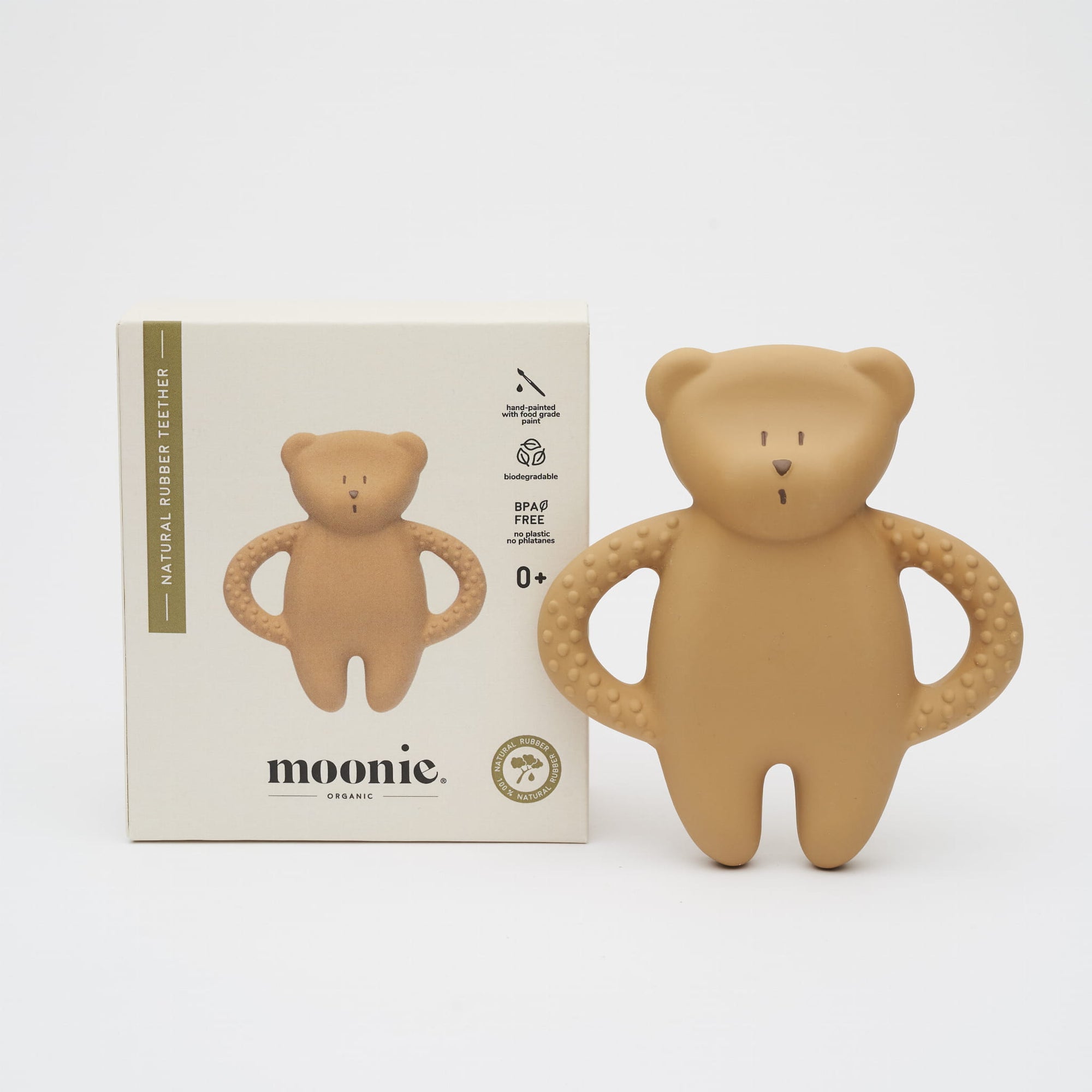 Moonie Bear Natural Rubber Teether - Cappuccino (Min. of 2 PK, multiples of 2 PK)