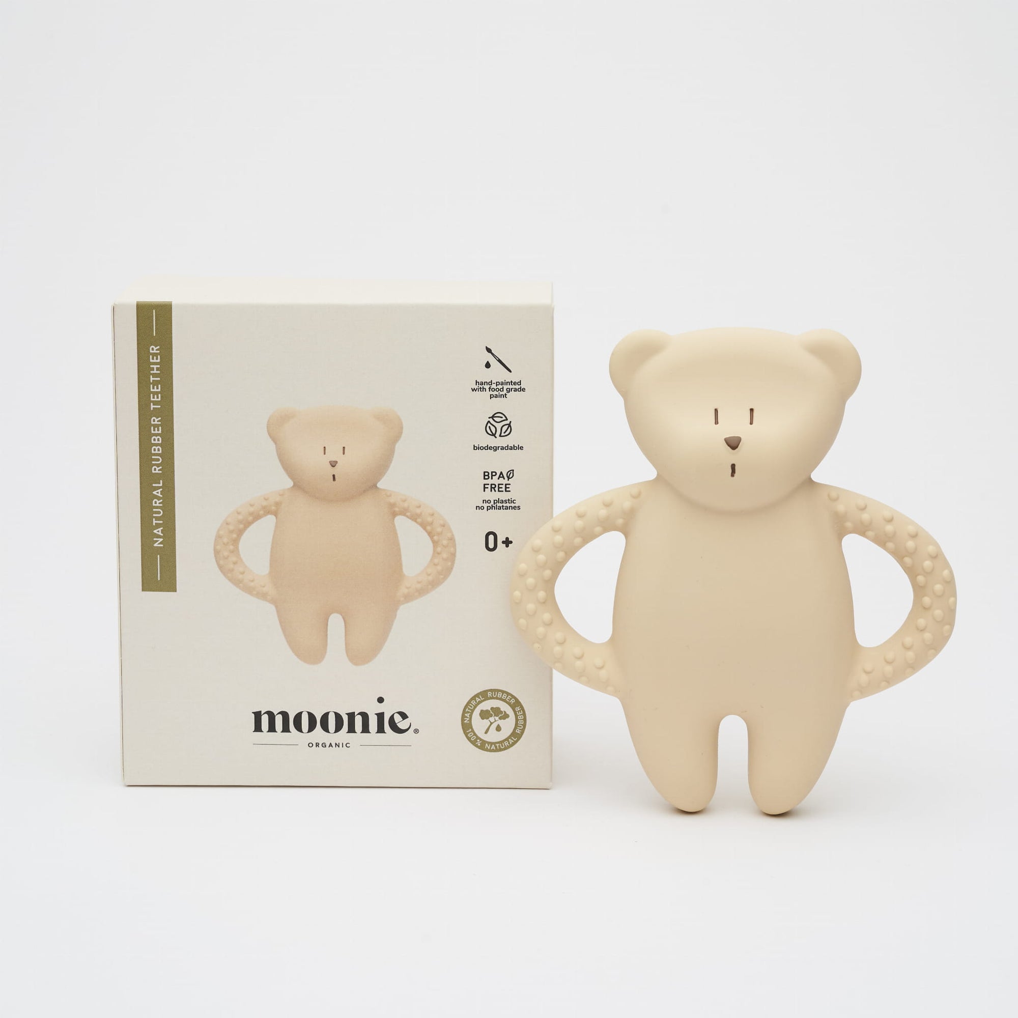 Moonie Bear Natural Rubber Teether - Sand (Min. of 2 PK, multiples of 2 PK)