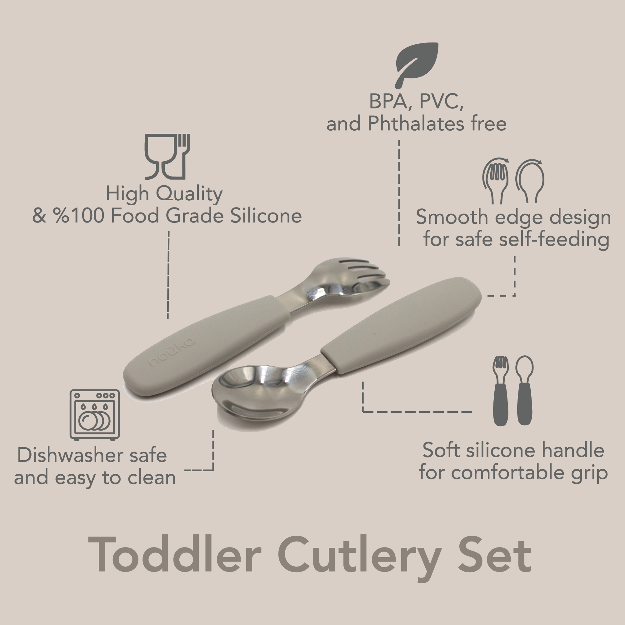 noüka Toddler Cutlery Set - Leaf (Min. of 2 PK, Multiples of 2 PK)