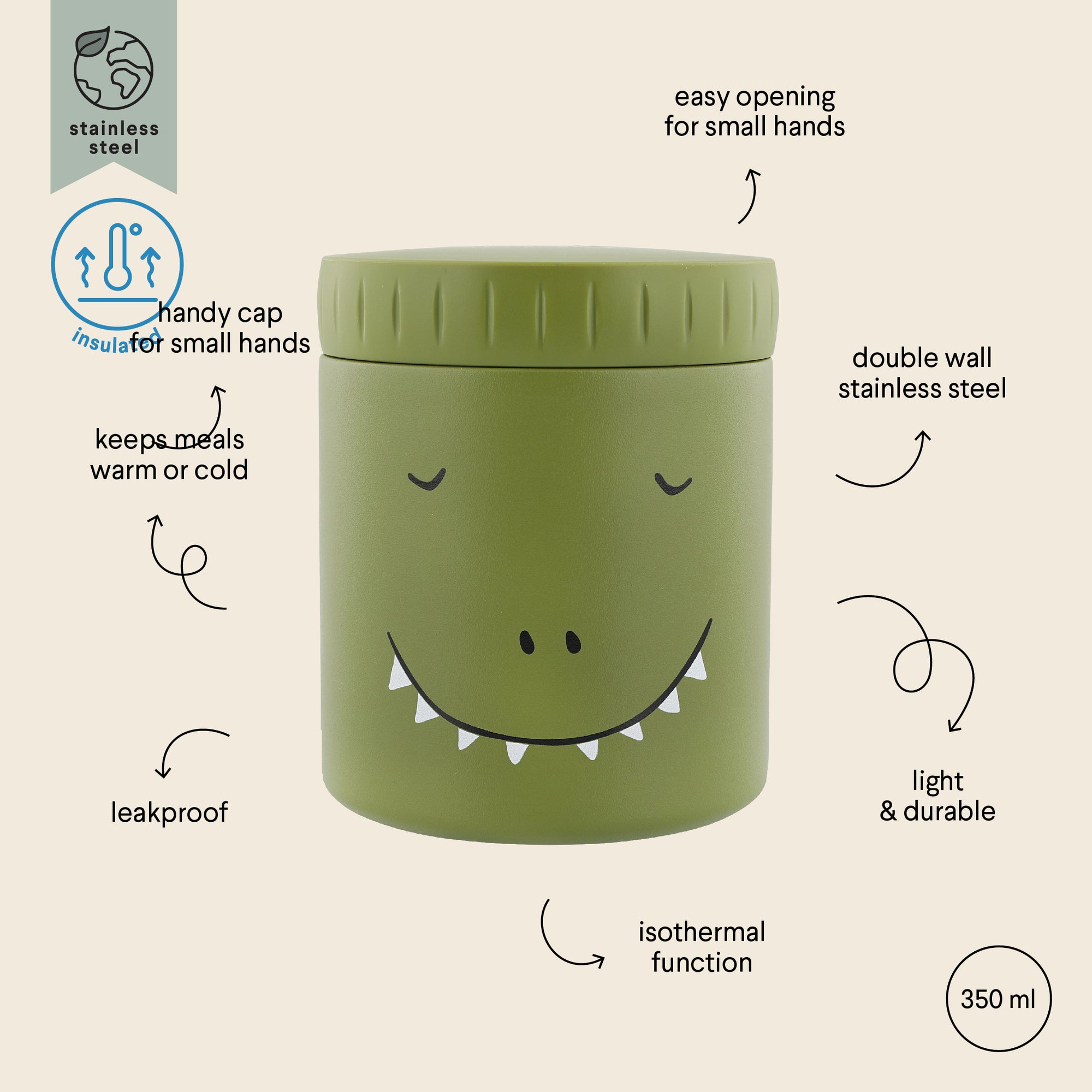 Trixie Insulated food jar 350ml - Mr. Dino (Min. of 3 PK, multiples of 3 PK)