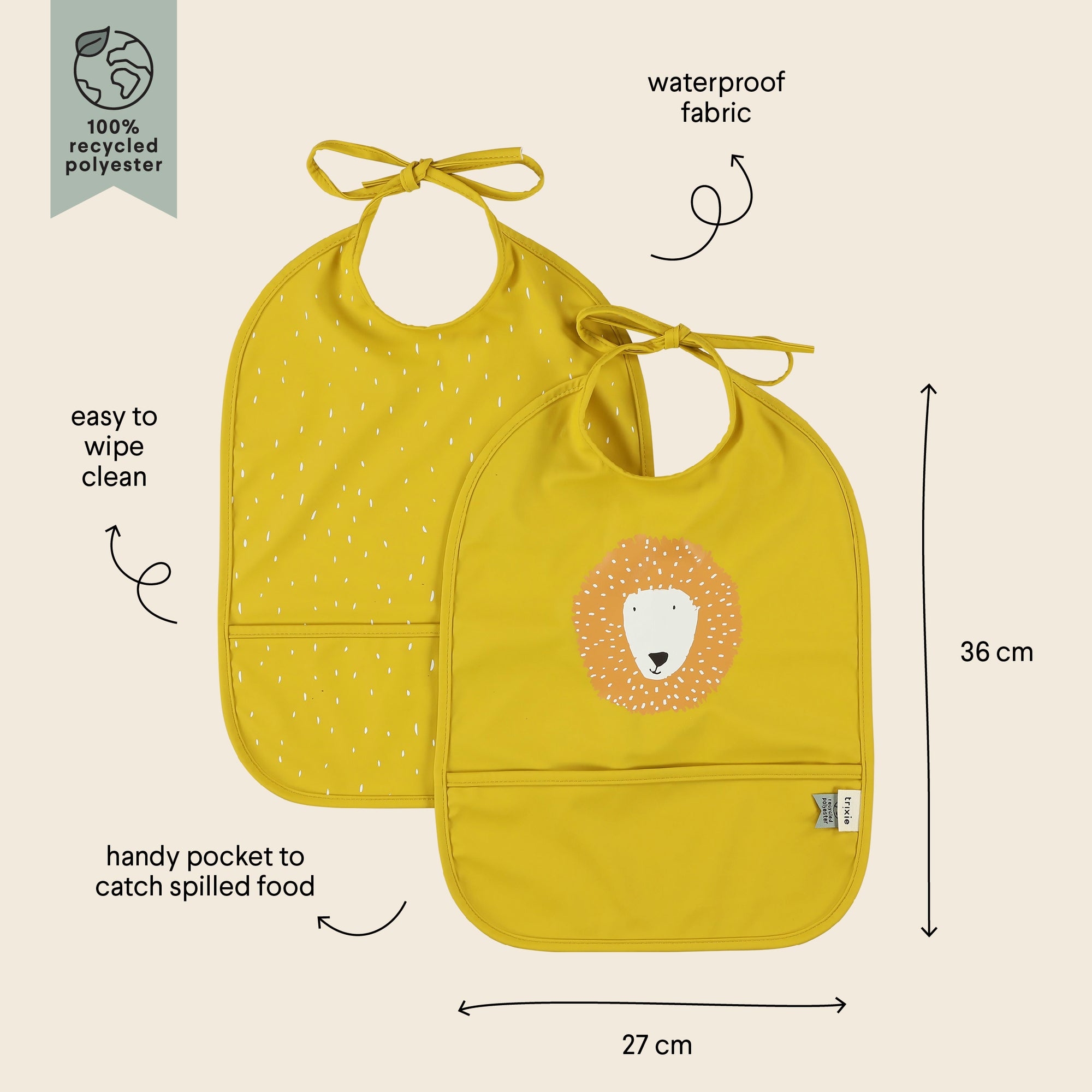Trixie Waterproof bib 2-pack - Mr. Lion (Min. of 2 PK, multiples of 2 PK)