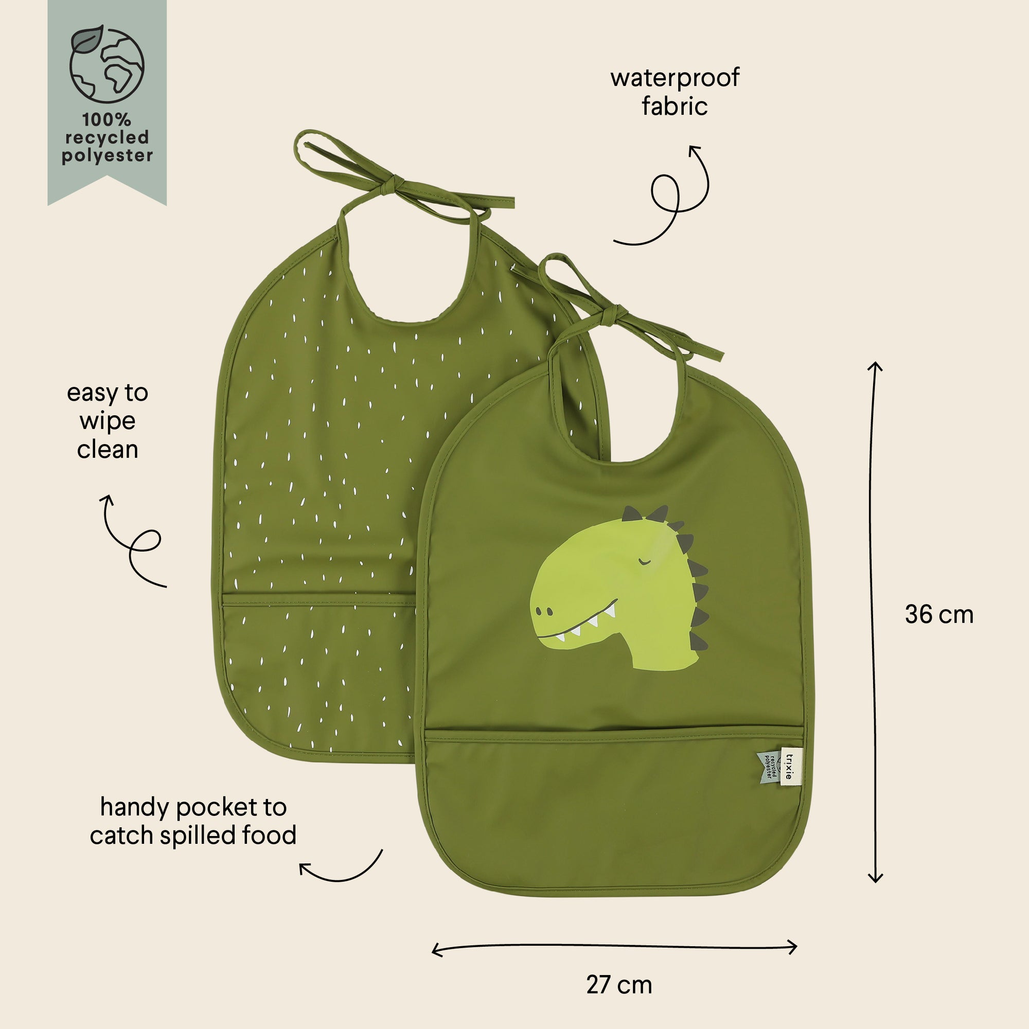 Trixie Waterproof bib 2-pack - Mr. Dino (Min. of 2 PK, multiples of 2 PK)