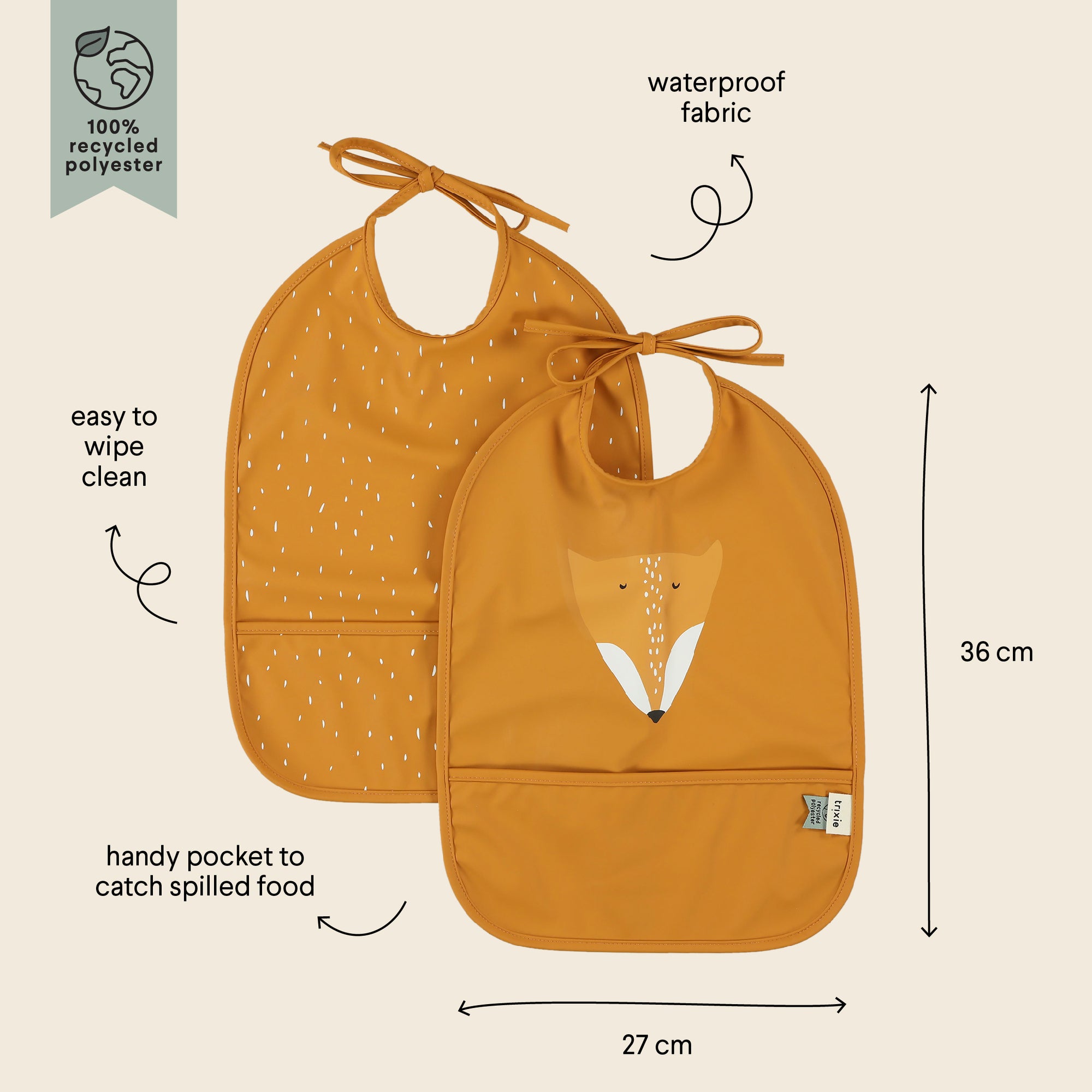 Trixie Waterproof bib 2-pack - Mr. Fox (Min. of 2 PK, multiples of 2 PK)