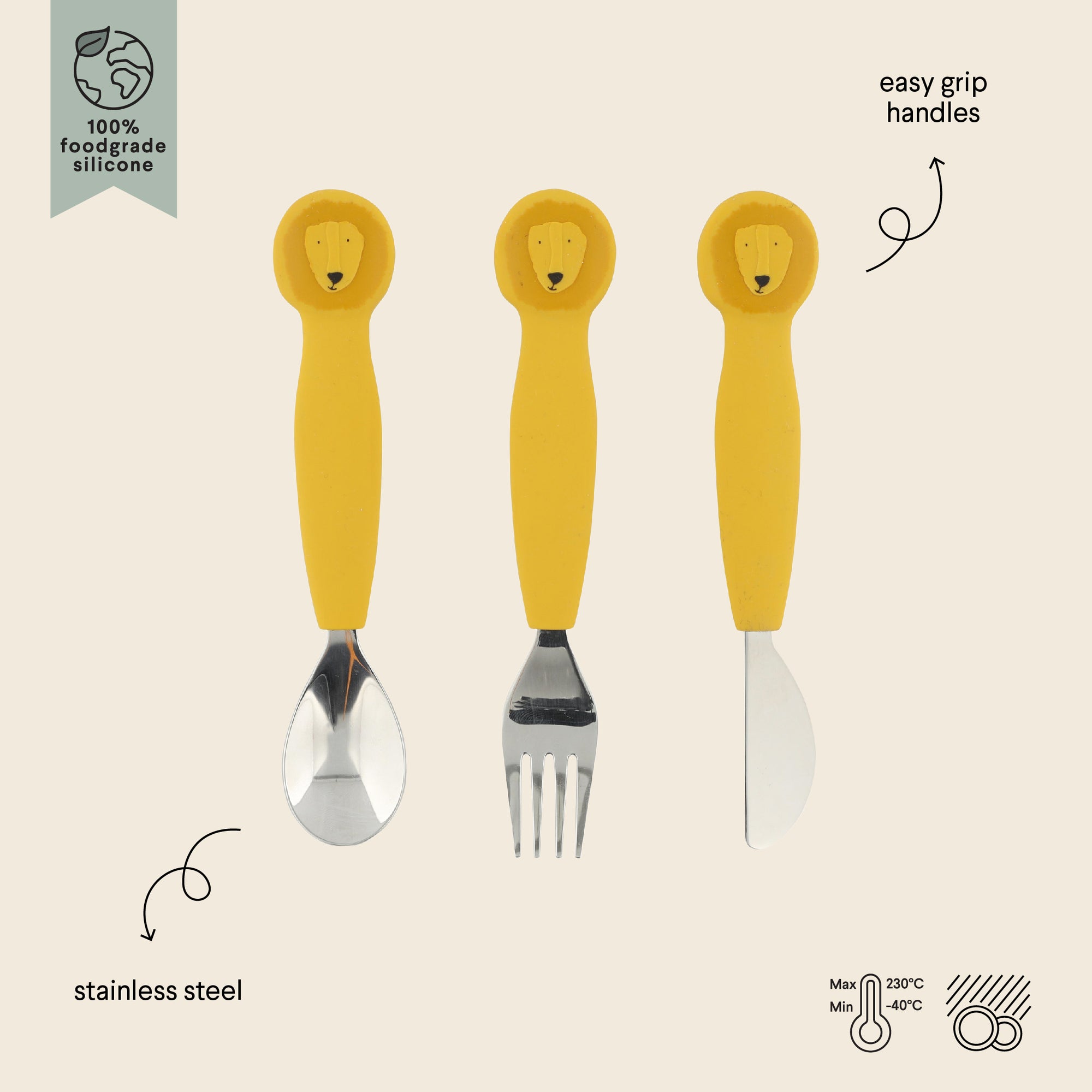 Trixie Silicone cutlery set 3-pack - Mr. Lion (Min. of 2 PK, multiples of 2 PK)