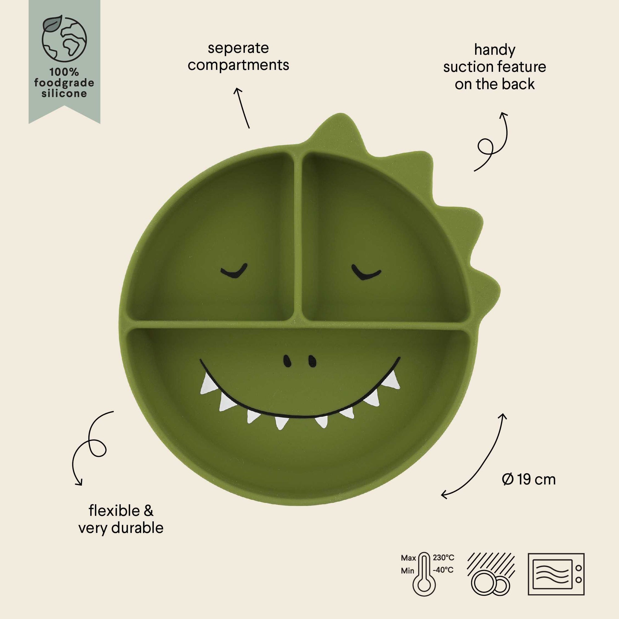 Trixie Silicone divided suction plate - Mr. Dino (Min. of 2 PK, multiples of 2 PK)