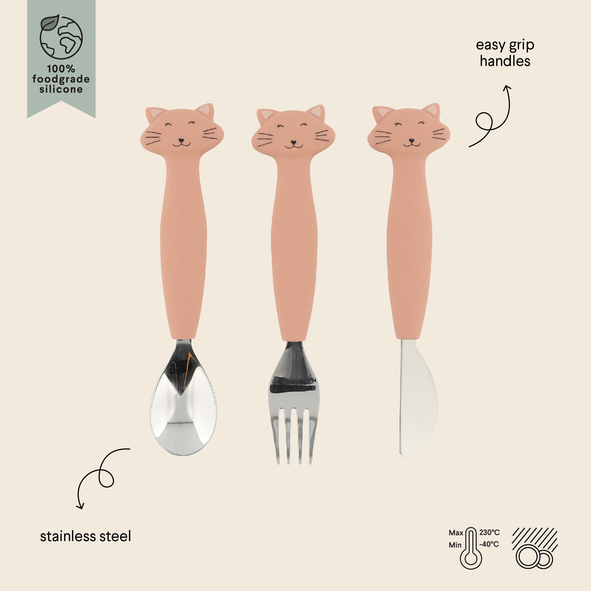 Trixie Silicone cutlery set 3-pack - Mrs. Cat (Min. of 2 PK, multiples of 2 PK)
