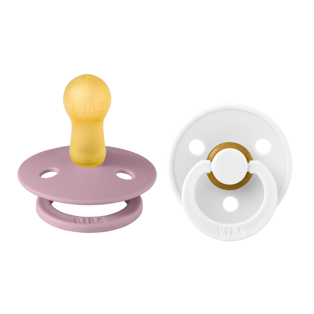 BIBS Pacifier Original COLOUR Latex 2 PK Heather / White (Min. of 2 PK, multiples of 2 PK)