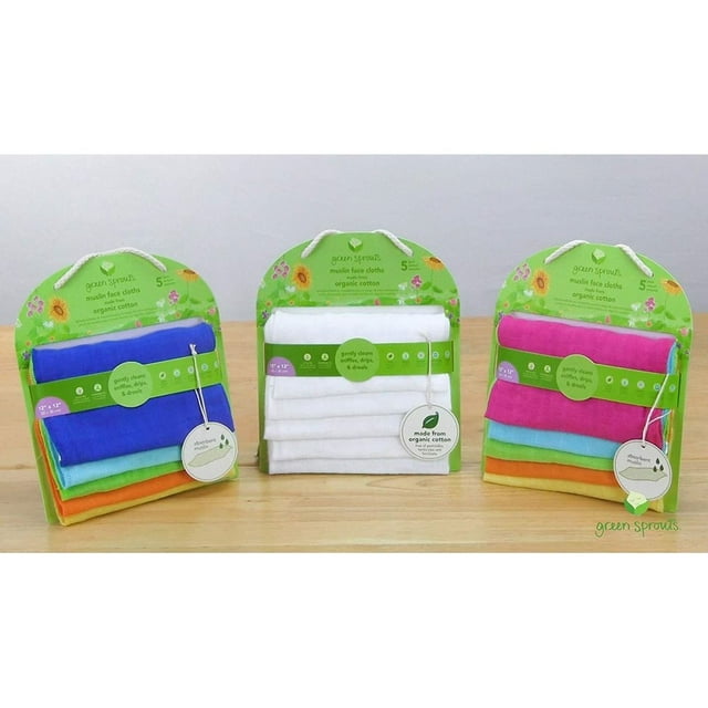 Muslin Face Cloths Made from Organic Cotton 5 Pack White (Min. of 2, multiples of 2)