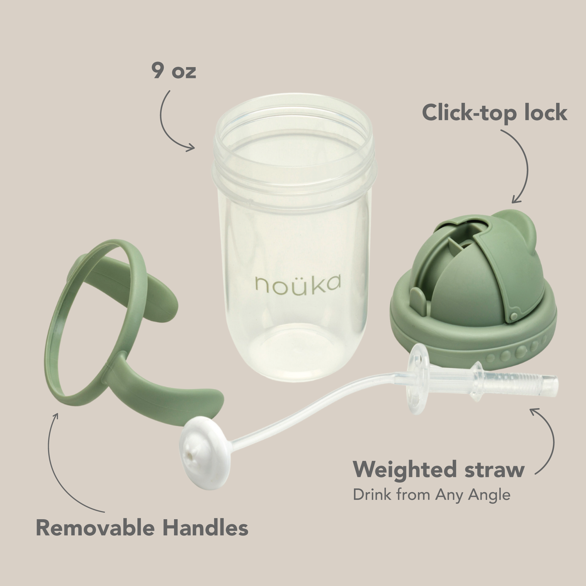 noüka Non-Spill Weighted Straw Cup 9 oz - Soft Blush (Min. of 2 PK, Multiples of 2 PK)