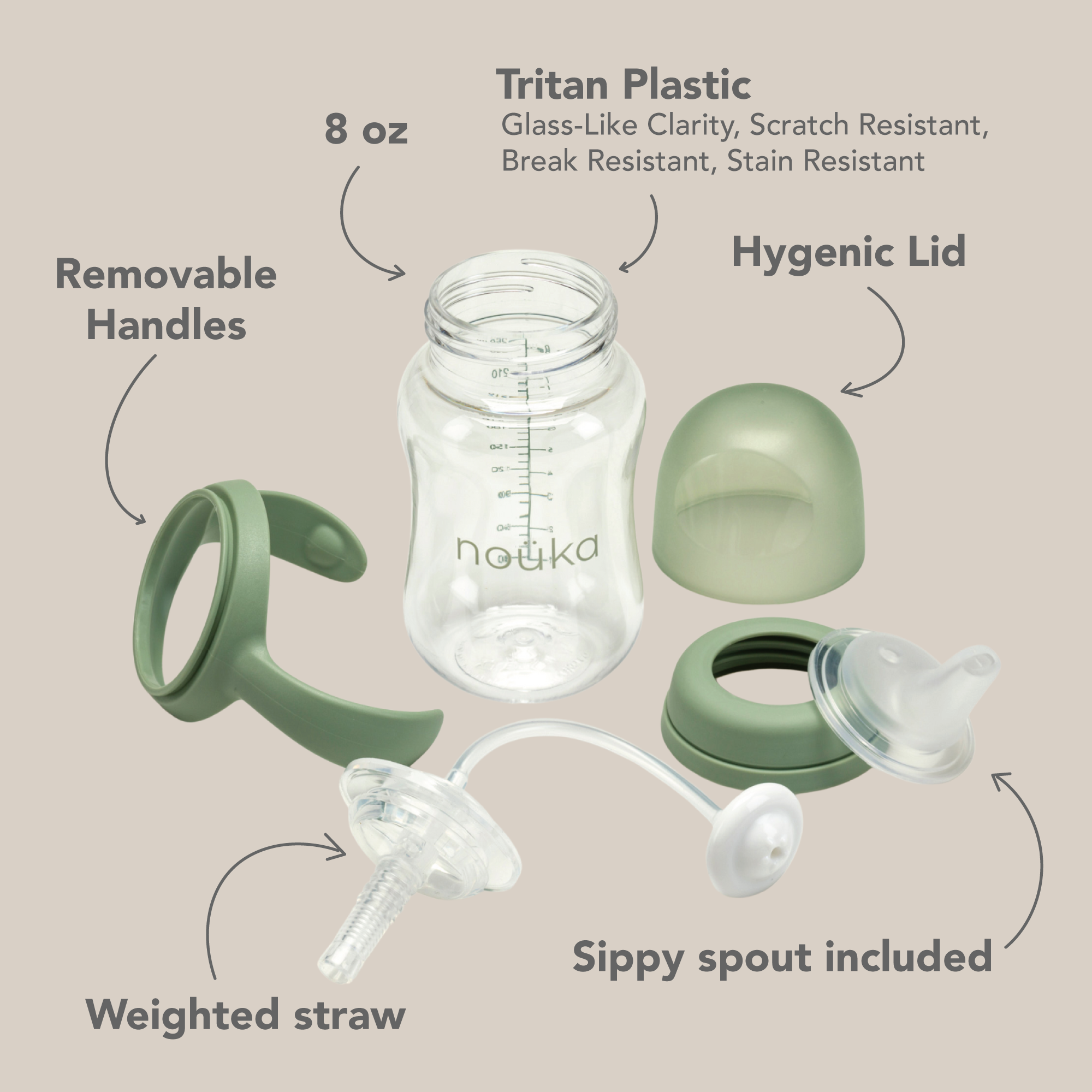 noüka Transitional Sippy/Weighted Straw Cup - Moss (Min. of 2 PK, Multiples of 2 PK)