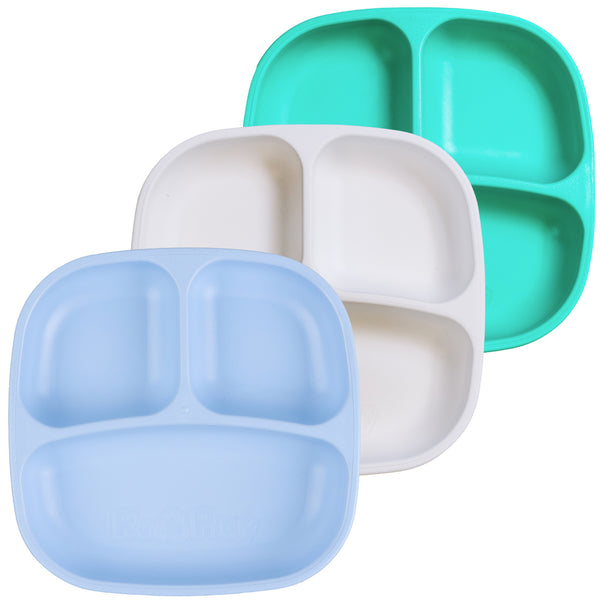 Re-play 3 PK Packaged Divided Plates, Ice Blue, White, Aqua (Min. of 2 PK, Multiples of 2 PK)