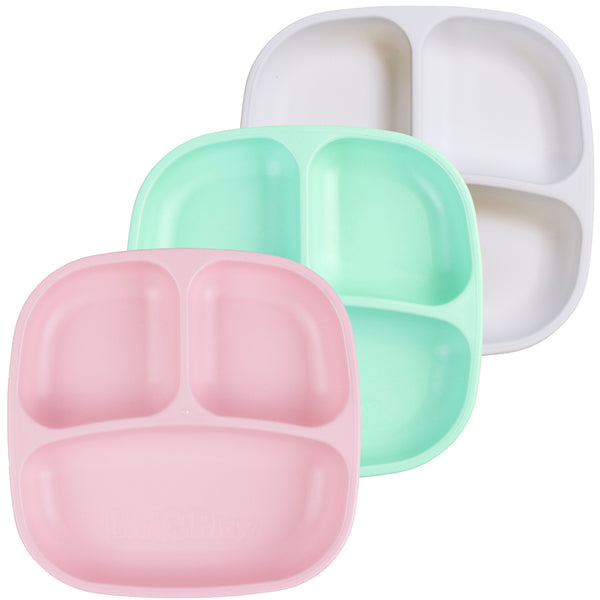 Re-play 3 PK Packaged Divided Plates, Ice Pink, White, Mint (Min. of 2 PK, Multiples of 2 PK)