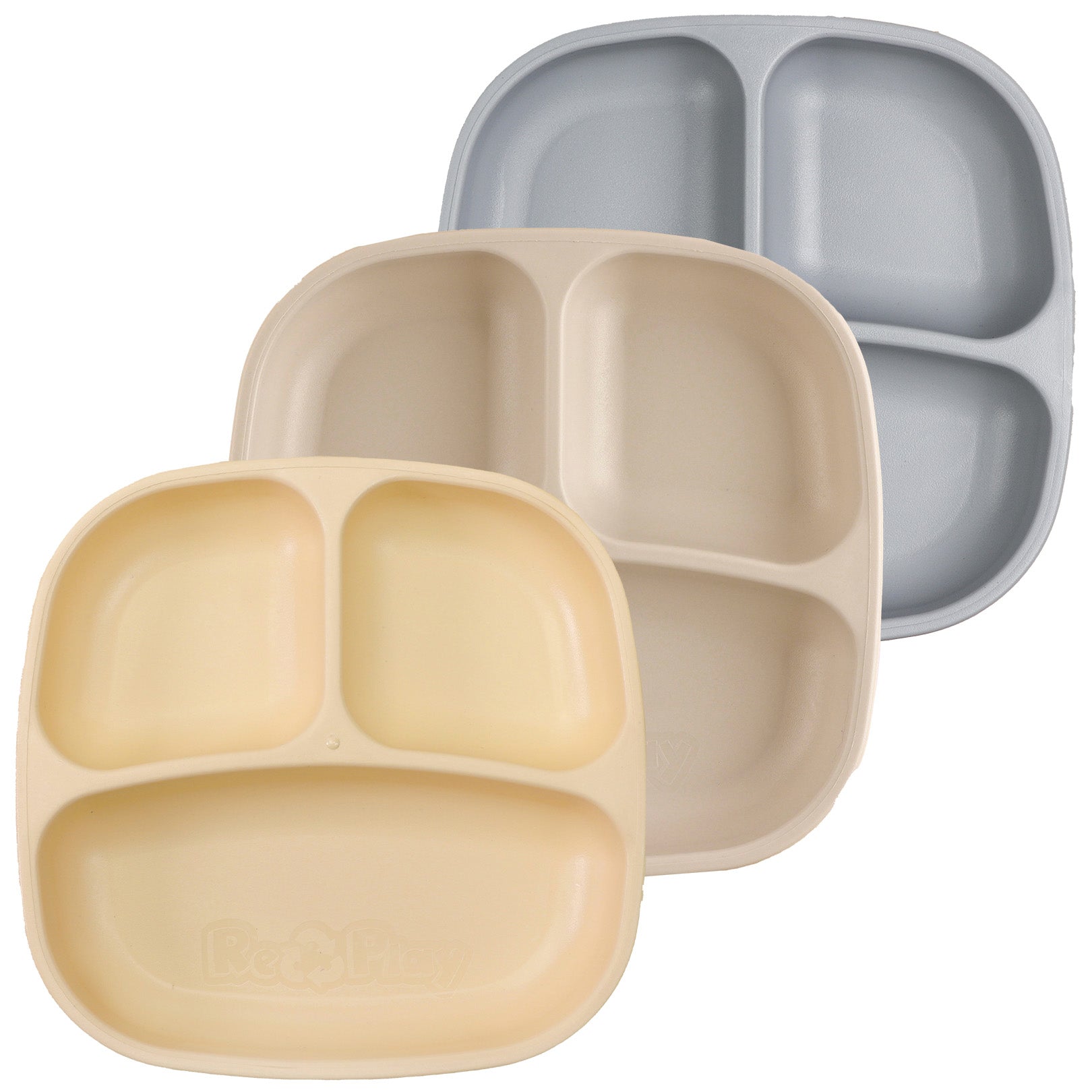 Re-play 3 PK Packaged Divided Plates, Lemon Drop, Sand, Grey (Min. of 2 PK, Multiples of 2 PK)
