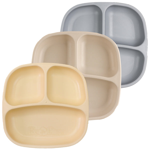 Re-play 3 PK Packaged Divided Plates, Lemon Drop, Sand, Grey (Min. of 2 PK, Multiples of 2 PK)