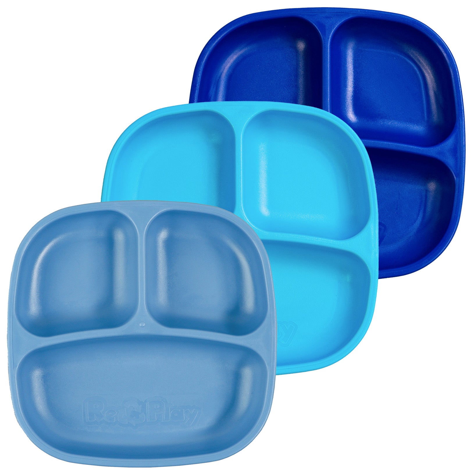 Re-play 3 PK Packaged Divided Plates, Denim, Sky Blue, Navy (Min. of 2 PK, Multiples of 2 PK)