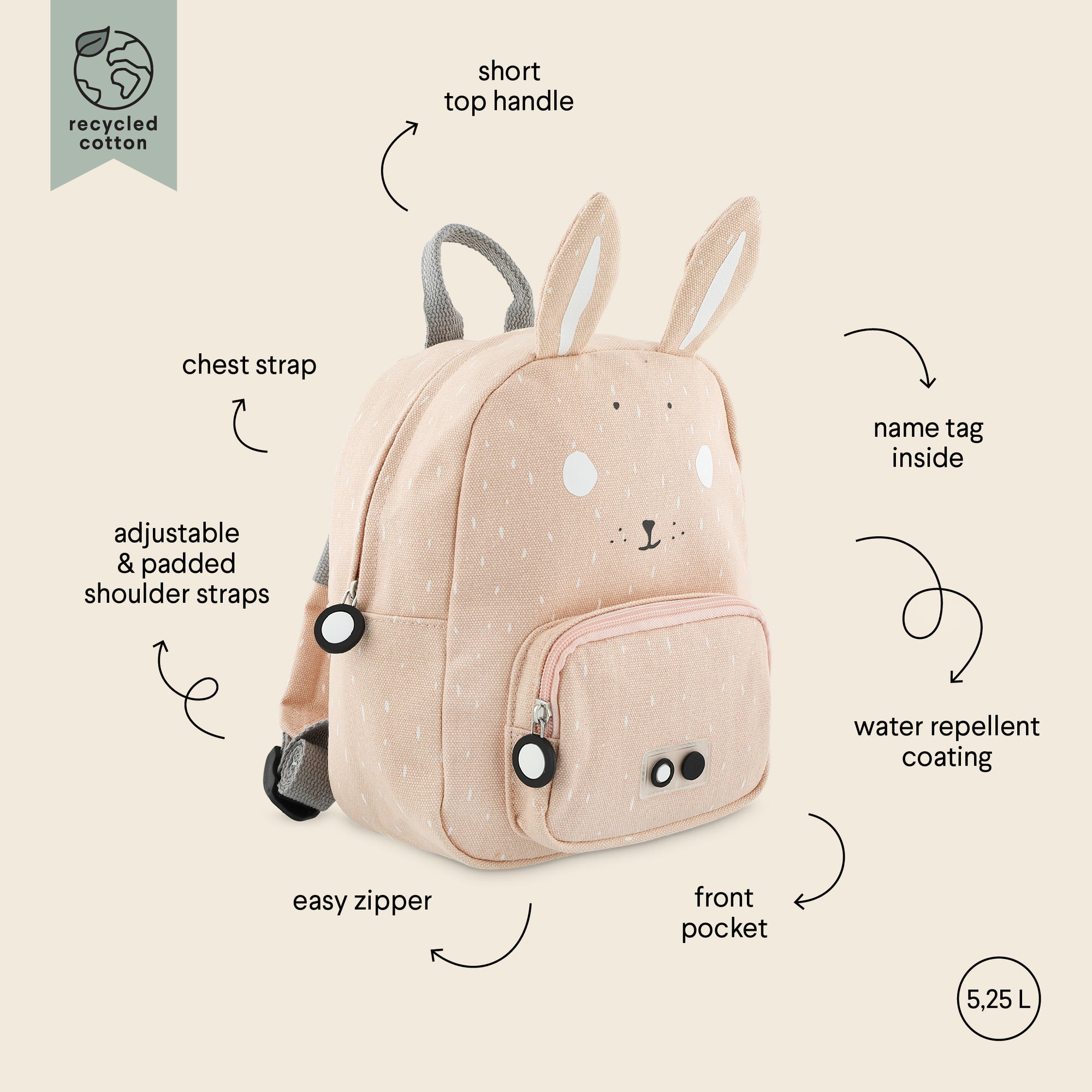 Trixie Backpack small - Mrs. Rabbit (Min. of 2 PK, multiples of 2 PK)