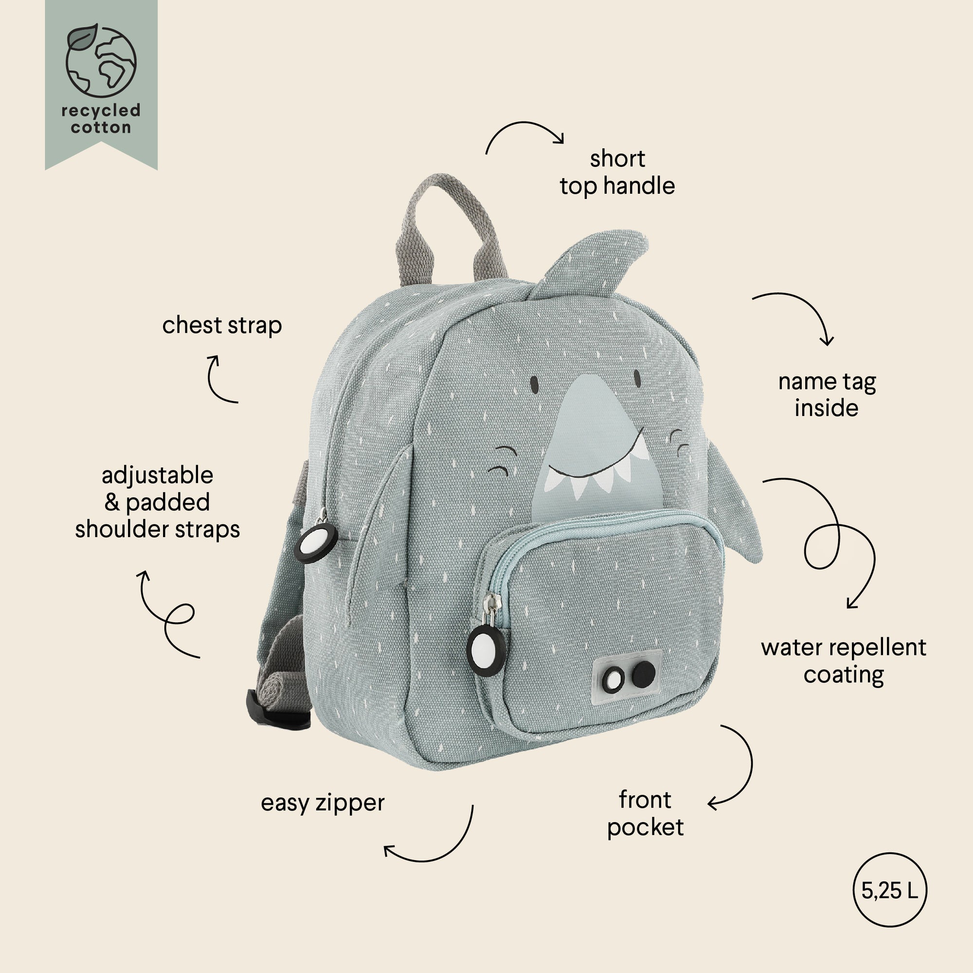 Trixie Backpack small - Mr. Shark (Min. of 2 PK, multiples of 2 PK)