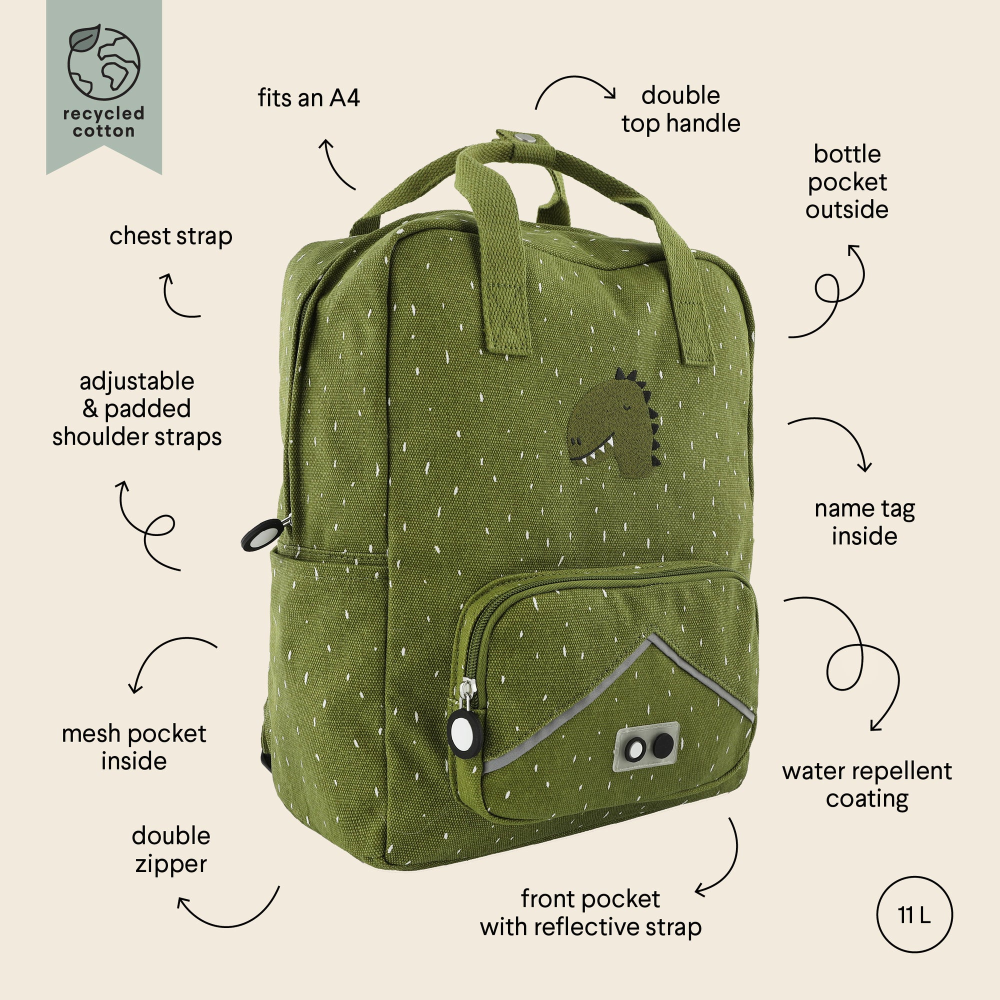 Trixie Backpack large - Mr. Dino (Min. of 2 PK, multiples of 2 PK)