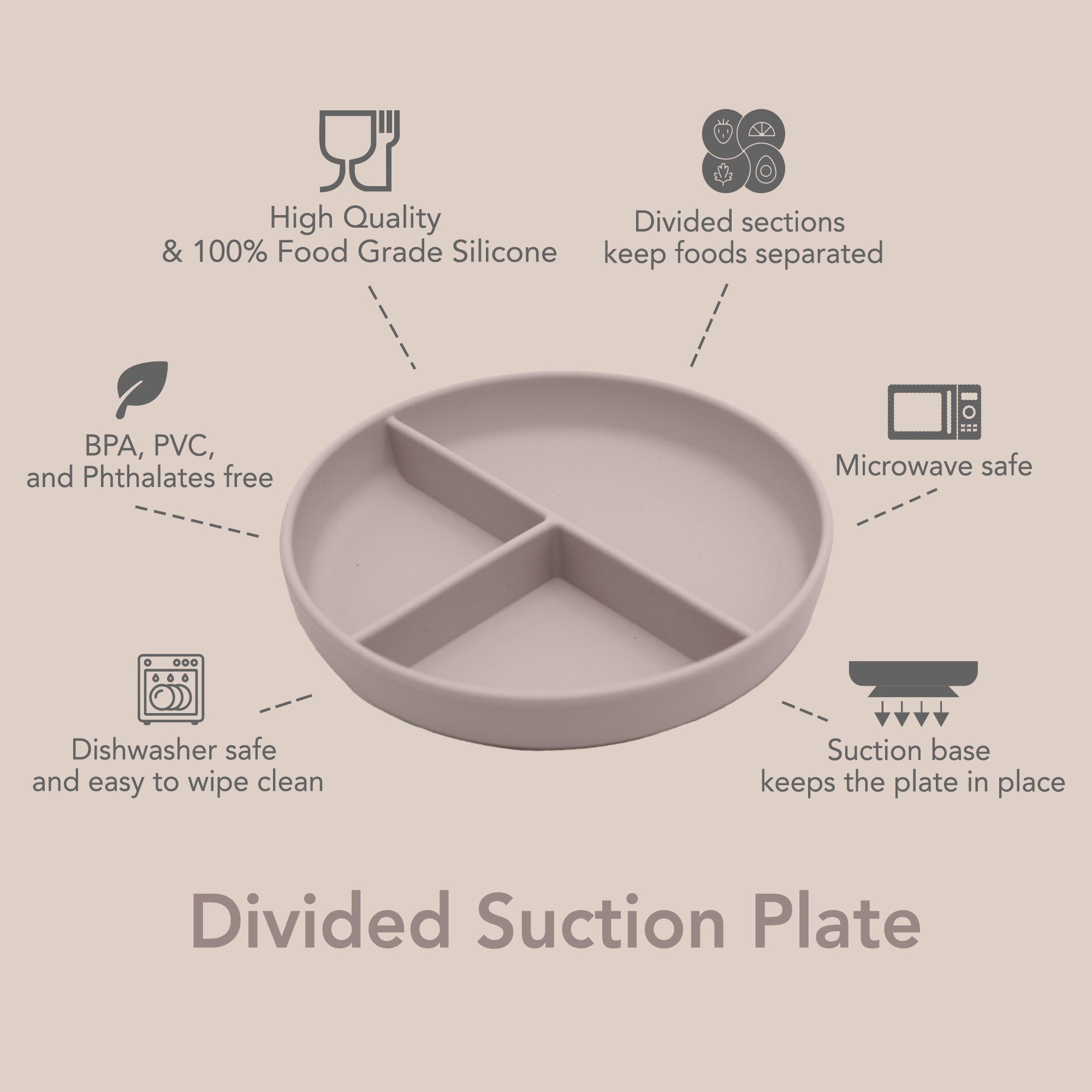 noüka Divided Suction Plate - Soft Blush (Min. of 2 PK, Multiples of 2 PK)