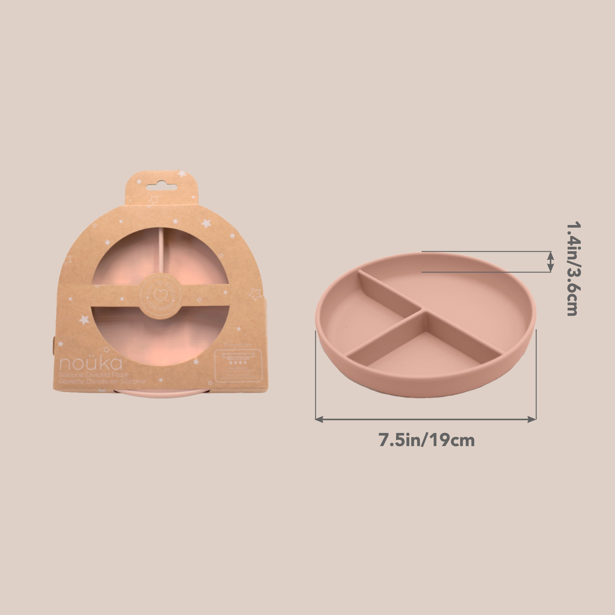 noüka Divided Suction Plate - Soft Blush (Min. of 2 PK, Multiples of 2 PK)