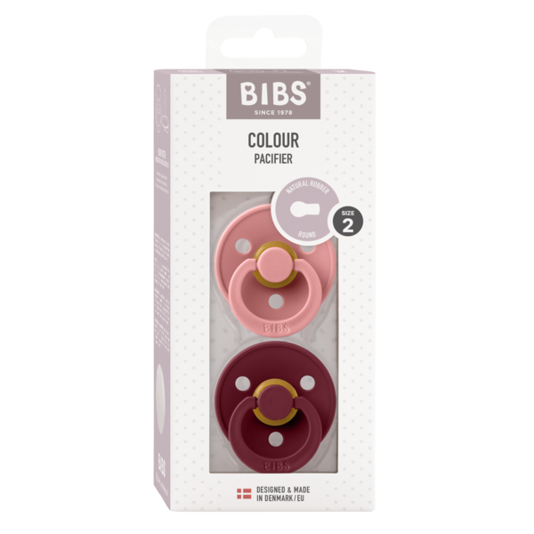 BIBS Pacifier Original COLOUR Latex 2 PK Dusty Pink/Elderberry (Min. of 2 PK, multiples of 2 PK)