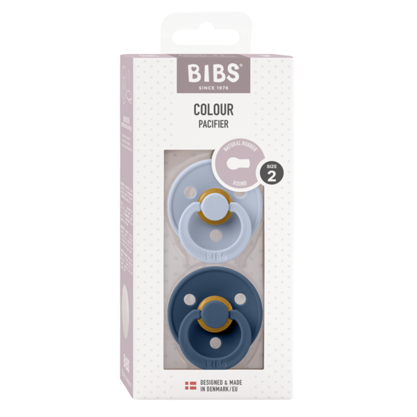 BIBS Pacifier Original COLOUR Latex 2 PK Dusty Blue/Steel Blue (Min. of 2 PK, multiples of 2 PK)