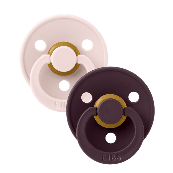 BIBS Pacifier Original COLOUR Latex 2 PK Petal/Plum (Min. of 2 PK, multiples of 2 PK)