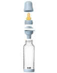 BIBS Glass Baby Bottle Round Latex 1 pack 240 ml Medium Flow Baby Blue (Min. of 2 PK , multiples of 2 PK)