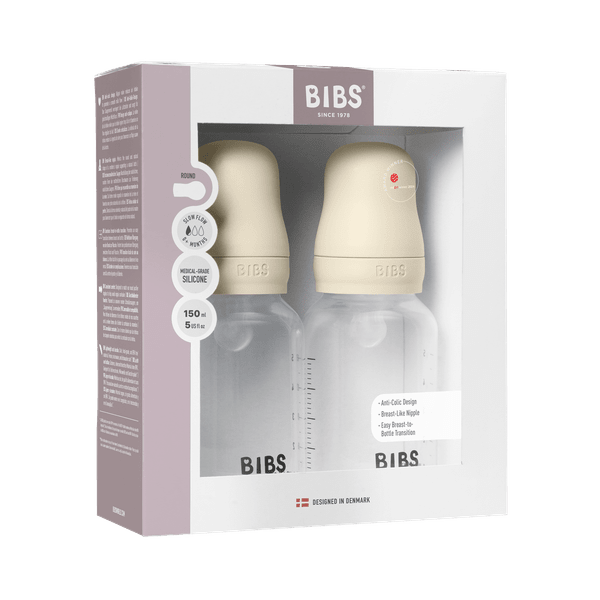 BIBS BPA-Free PP Baby Bottle Round Silicone 2 pack 150 ml Slow Flow Ivory (Min. of 2 PK , multiples of 2 PK)