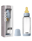 BIBS Glass Baby Bottle Round Latex 1 pack 240 ml Medium Flow Baby Blue (Min. of 2 PK , multiples of 2 PK)