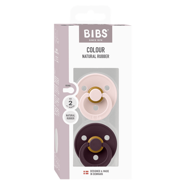 BIBS Pacifier Original COLOUR Latex 2 PK Petal/Plum (Min. of 2 PK, multiples of 2 PK)